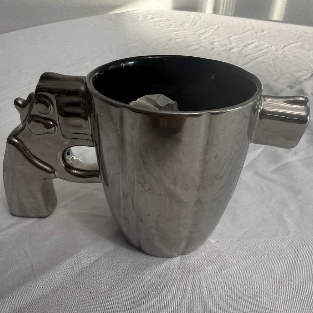 Spencer's Silver Handgun Handle Novelty Ceramic Coffee Mug 12 oz Hand Wash Only